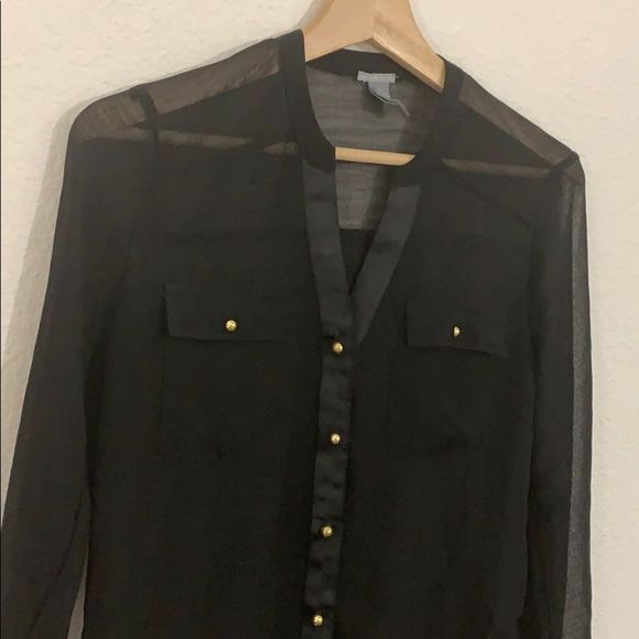 Charlotte Russe sheer black gold button down-XS - Picture 2 of 7
